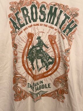 Aerosmith "Back in the Saddle" Graphic Tee - Green & Rust Print